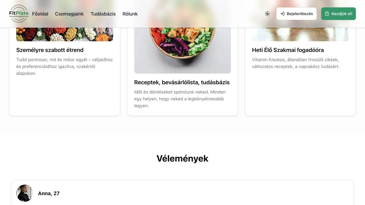 FitPlate: Táplálkozási funkciók